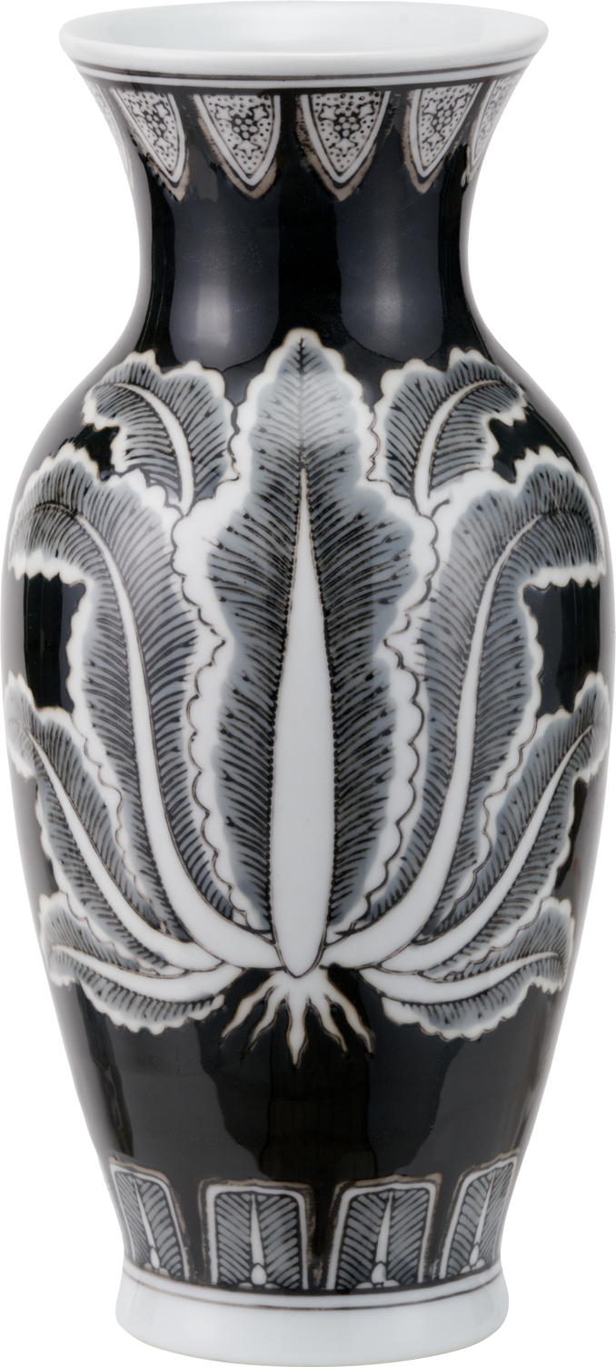 Asteria Black and White Feather Ceramic Urn Vase
