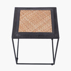 Ezio Black Leather, Natural Rattan and Black Metal Stool