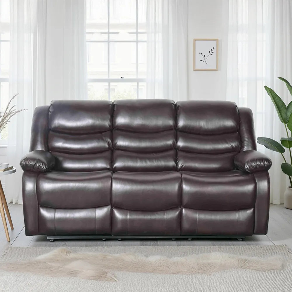 Manual Recliner Sofa Brown 3 Seater
