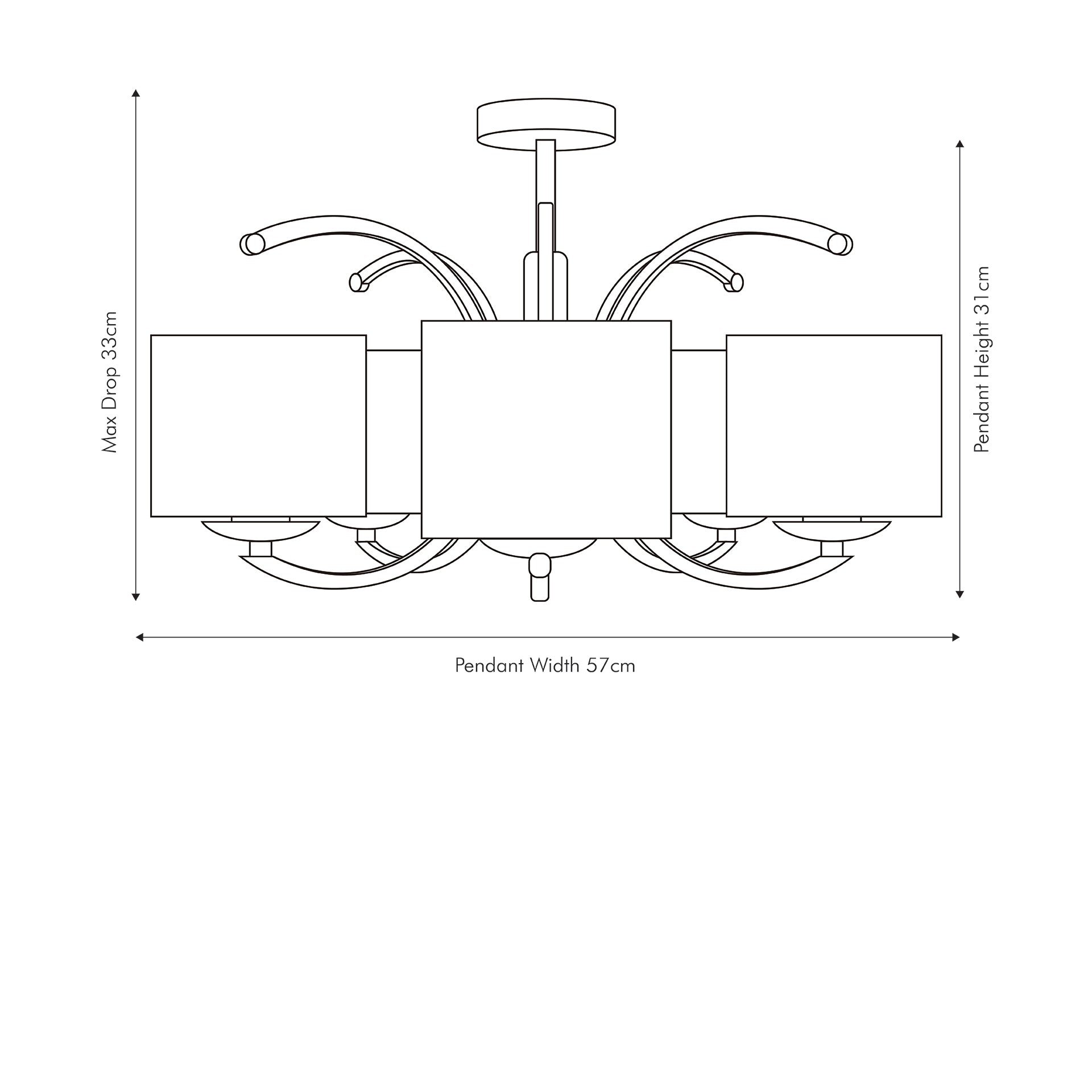 Arcadia Silver Metal Curved 5 Arm Semi Flush Pendant