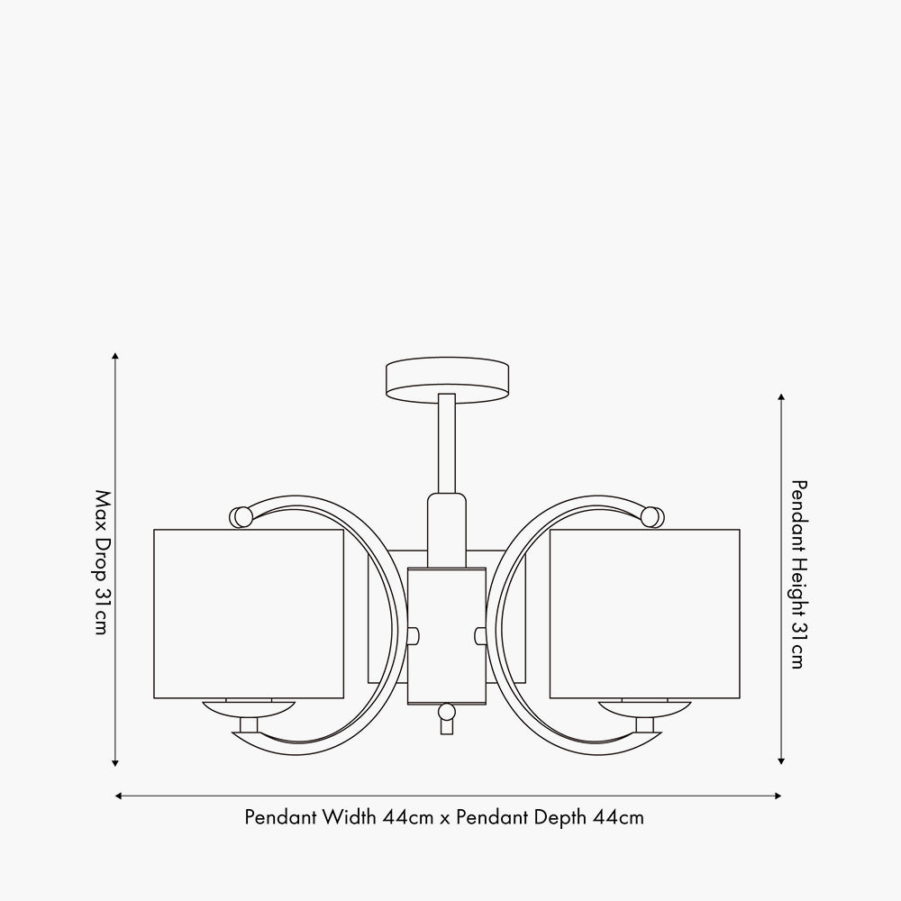 Arcadia Satin Brass Metal Curved 3 Arm Semi Flush Pendant