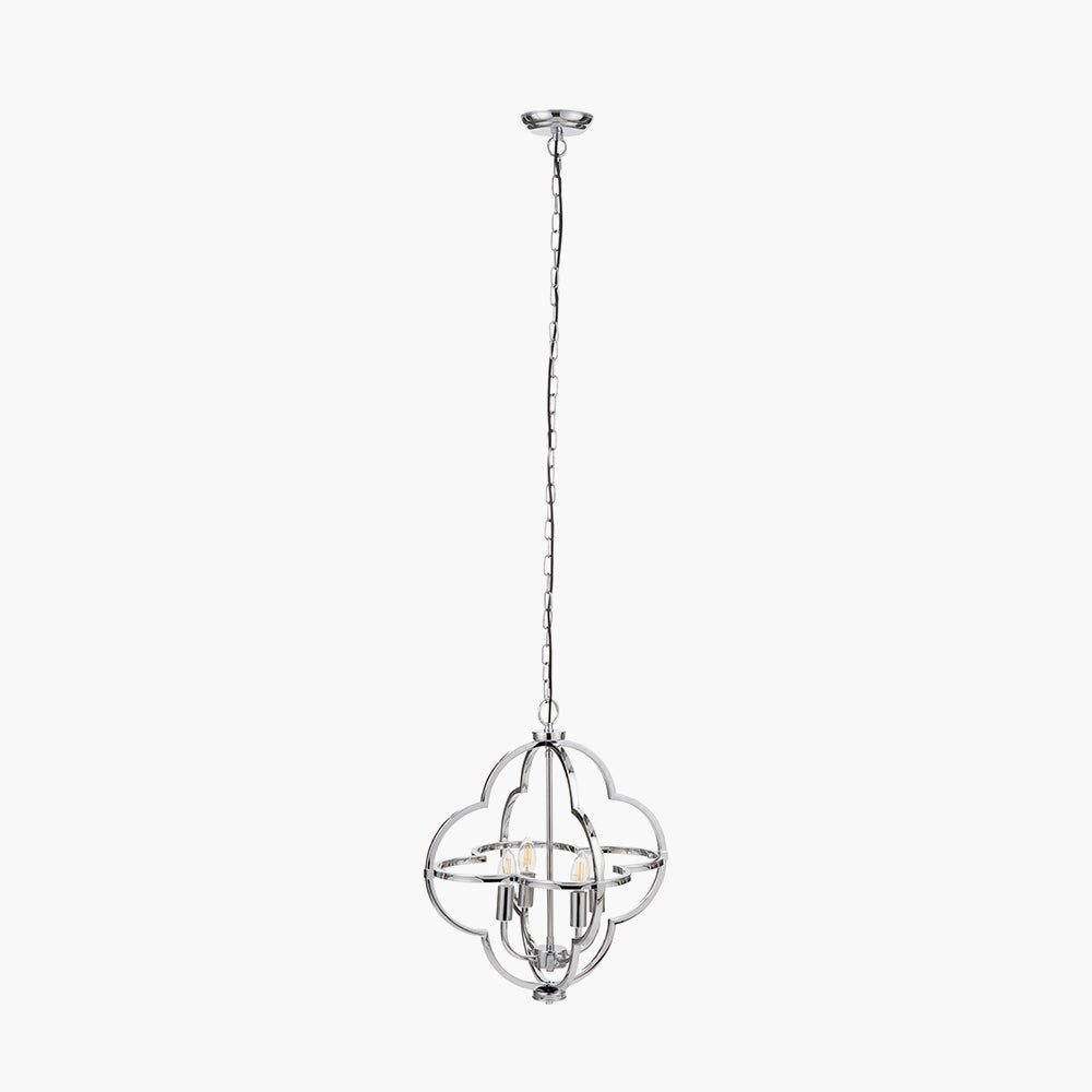 Amine Chrome Metal 4 Light Fleur De Lys Pendant