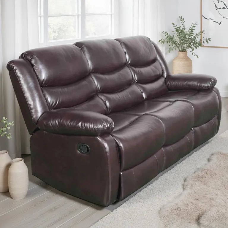 Manual Recliner Sofa Brown 3 Seater