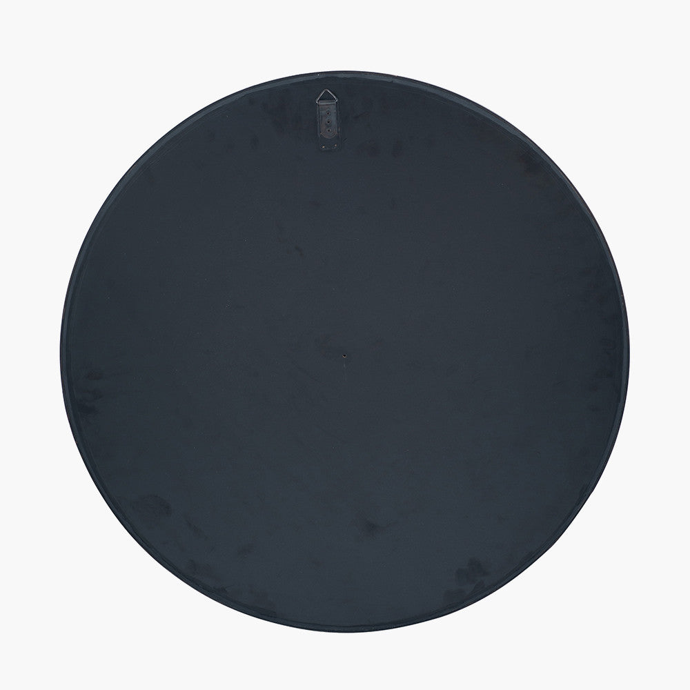 Black Wood Veneer and Foxed Glass Round Wall Mirror