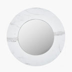 White Marble Effect Wood Veneer Round Wall Mirror
