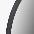 Black Wood Veneer and Mirrored Glass Round Wall Mirror