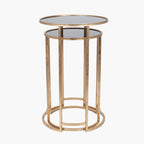 S/2 Antique Gold Metal and Black Glass Side Tables