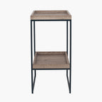 Natural Wood Veneer and Black Metal Side Table