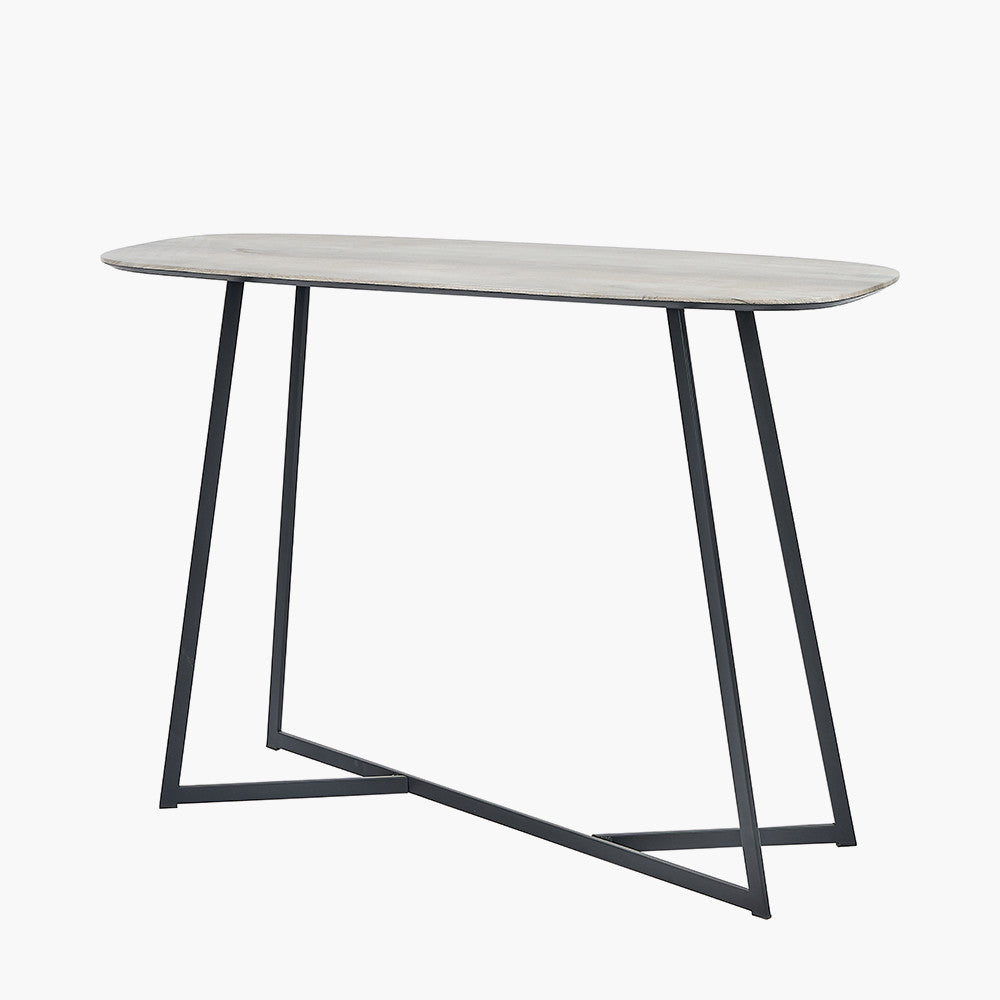 Grey Oak Veneer and Black Metal Console Table