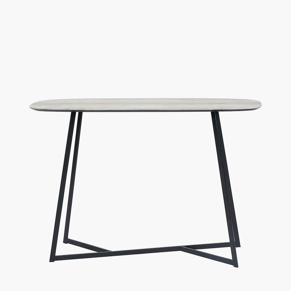 Grey Oak Veneer and Black Metal Console Table