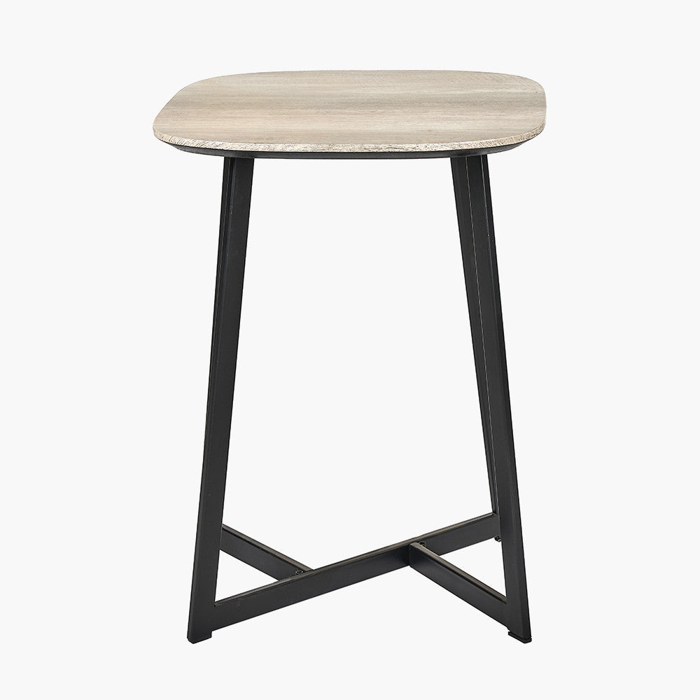 Grey Oak Veneer and Black Metal Side Table
