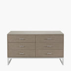 Grey Wash Mango Wood and Silver Metal 6 Drawer Unit