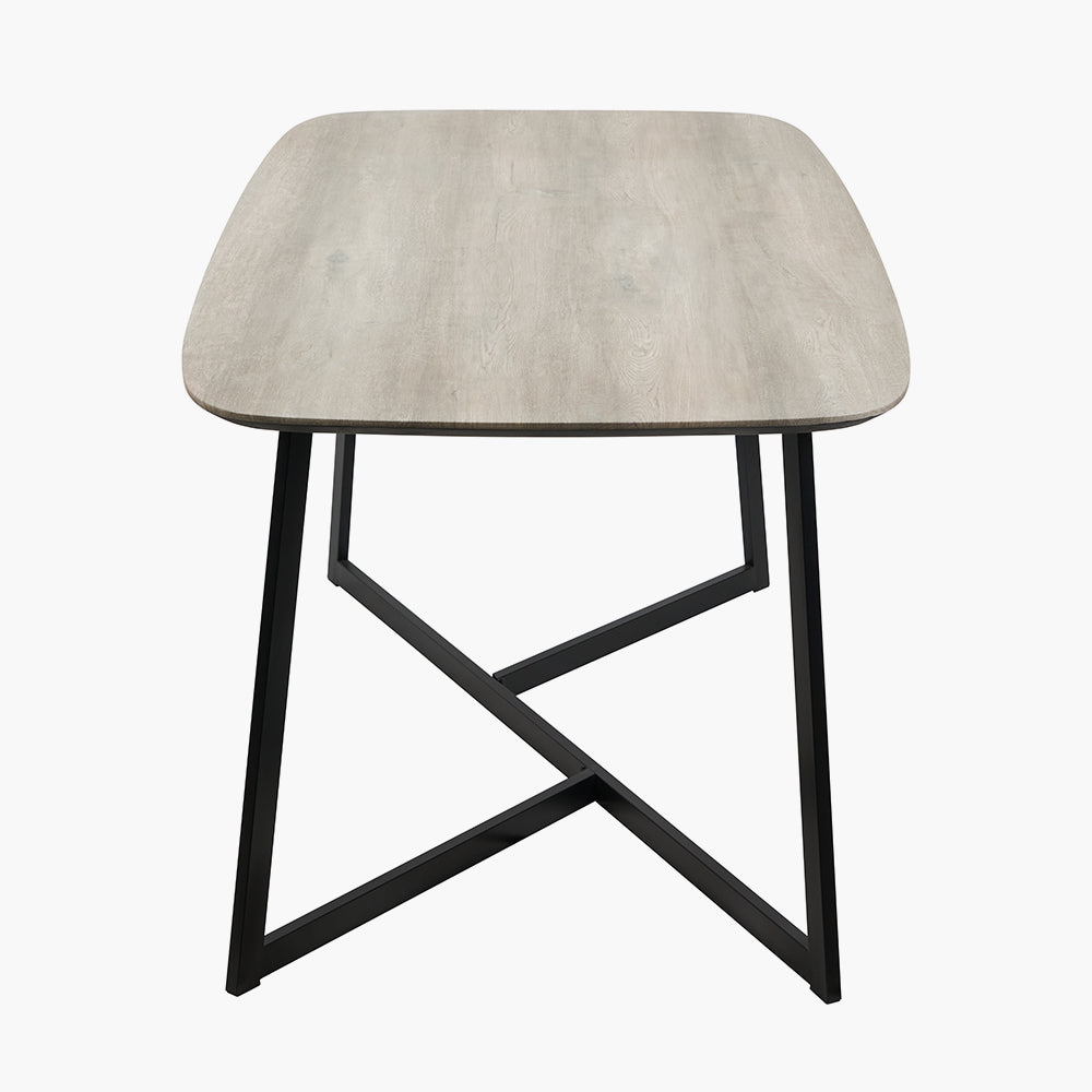 Grey Oak Veneer and Black Metal Dining Table