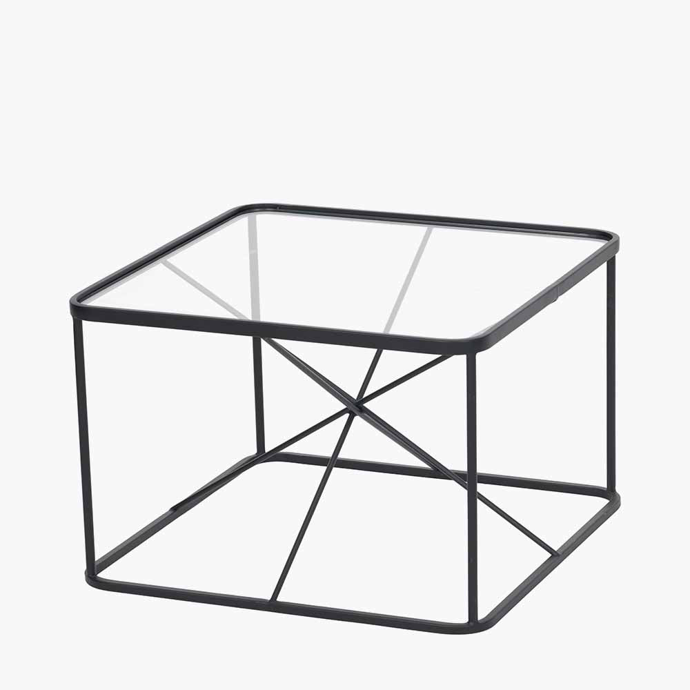Glass and Black Metal Coffee Table