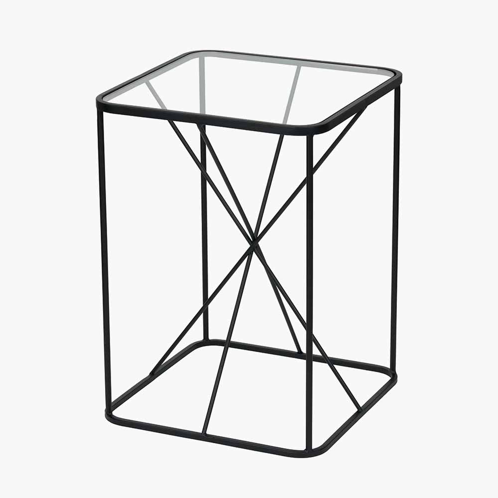 Glass and Black Metal Side Table