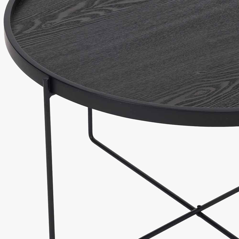 Black Wood Veneer and Black Metal Coffee Table