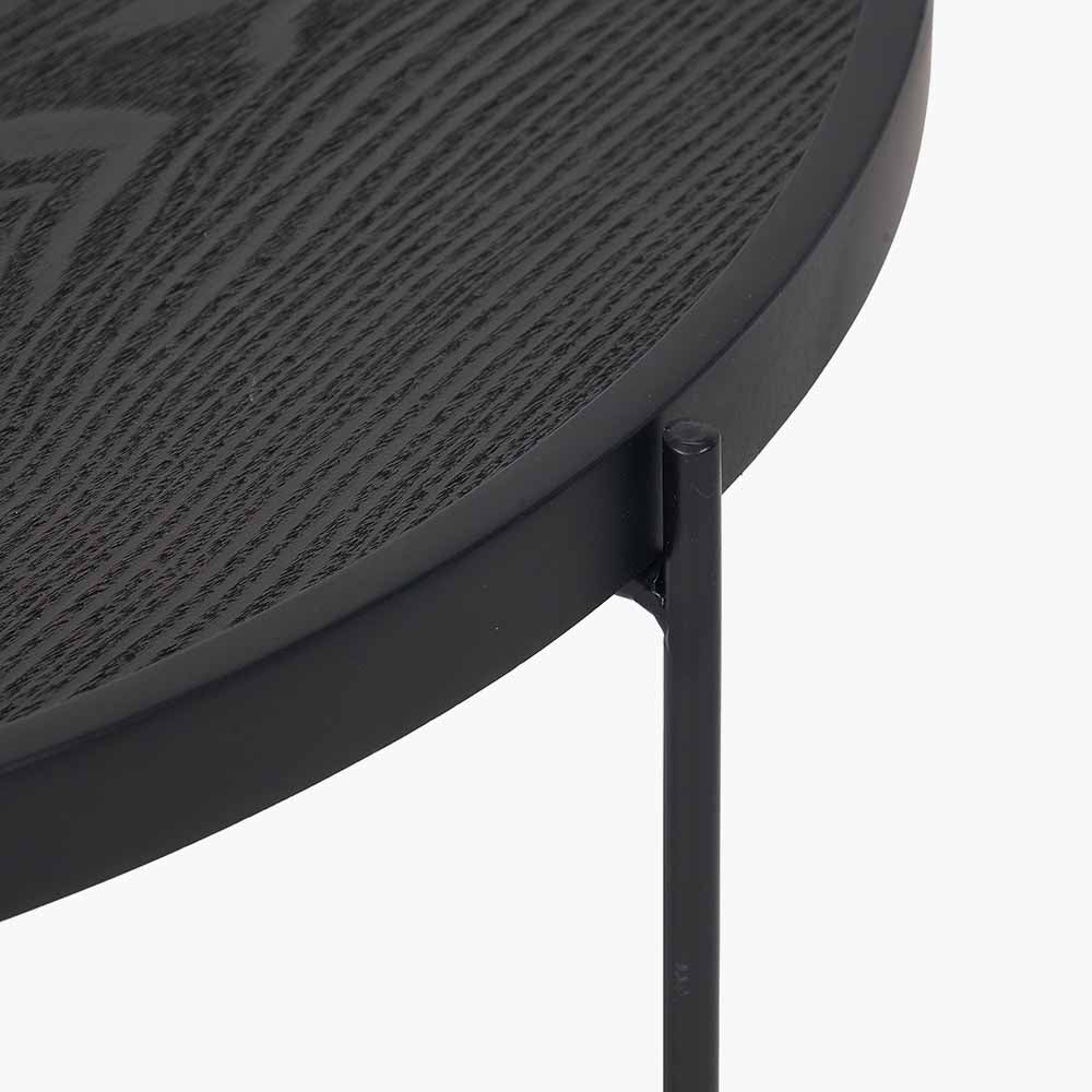 Black Wood Veneer and Black Metal Coffee Table