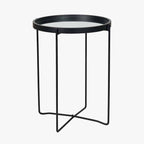 Mirrored Glass and Black Wood Veneer Side Table