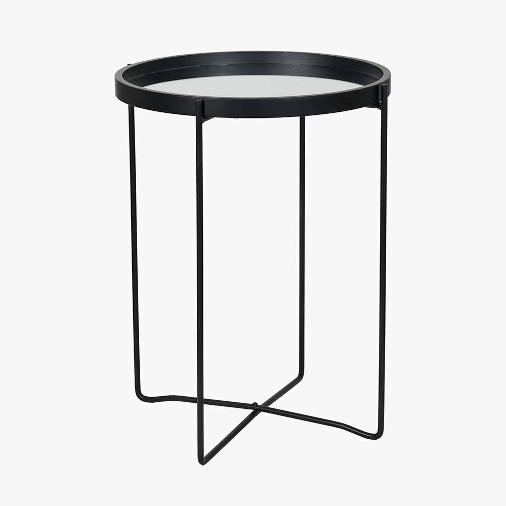 Voss Mirrored Glass and Black Wood Veneer Side Table