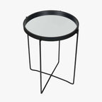 Mirrored Glass and Black Wood Veneer Side Table