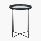 Mirrored Glass and Black Wood Veneer Side Table