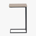 Natural Wood Veneer and Black Metal Supper Side Table