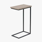 Natural Wood Veneer and Black Metal Supper Side Table
