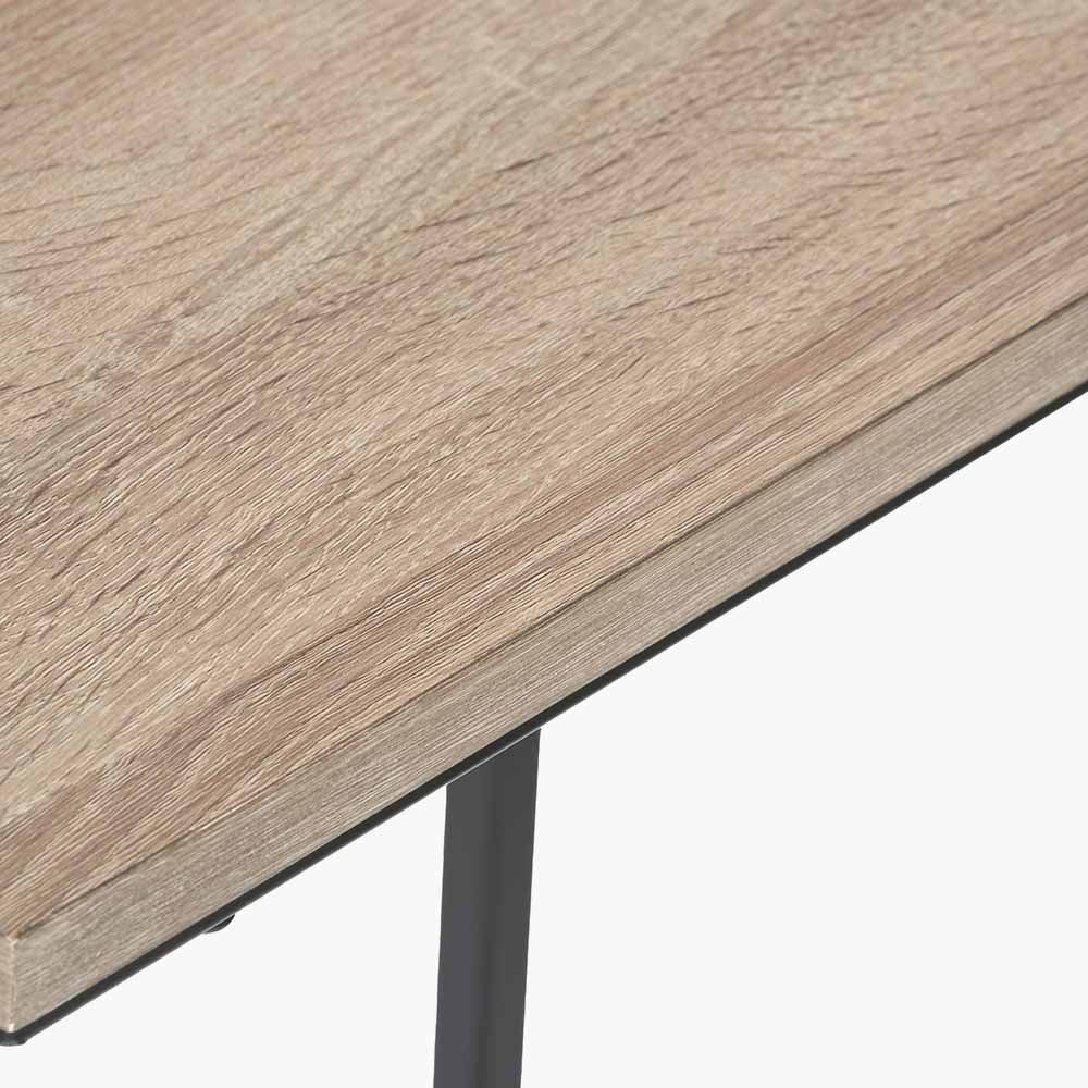 Natural Wood Veneer and Black Metal Supper Side Table