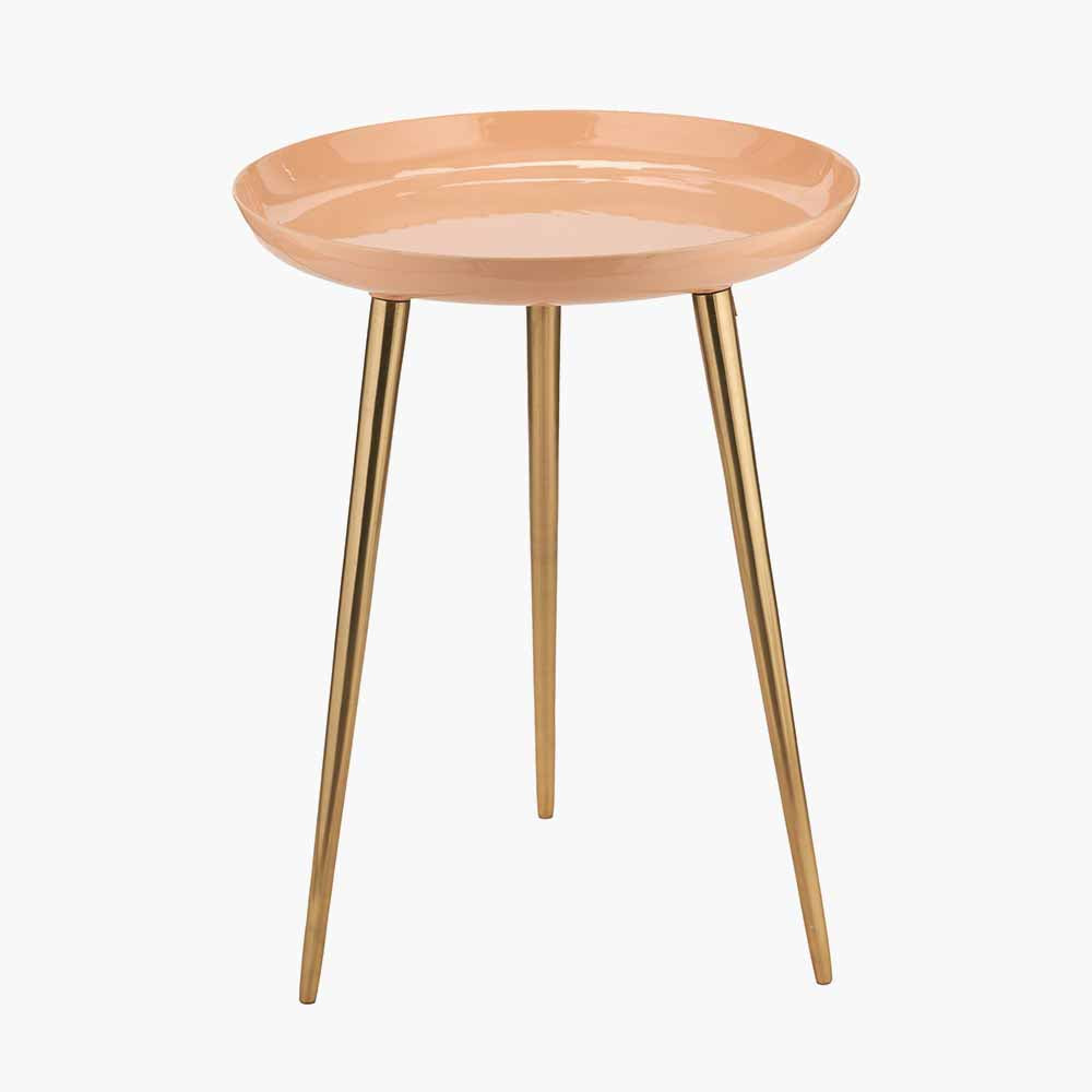 Apricot Enamel and Gold Metal Side Table