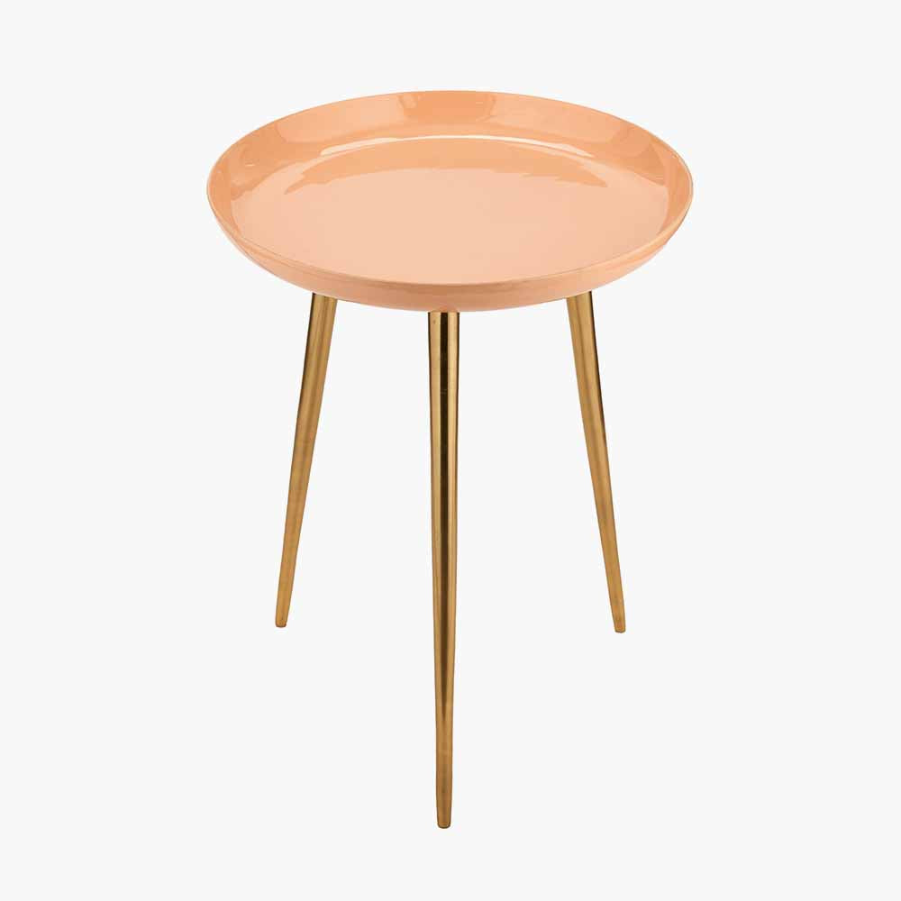 Apricot Enamel and Gold Metal Side Table
