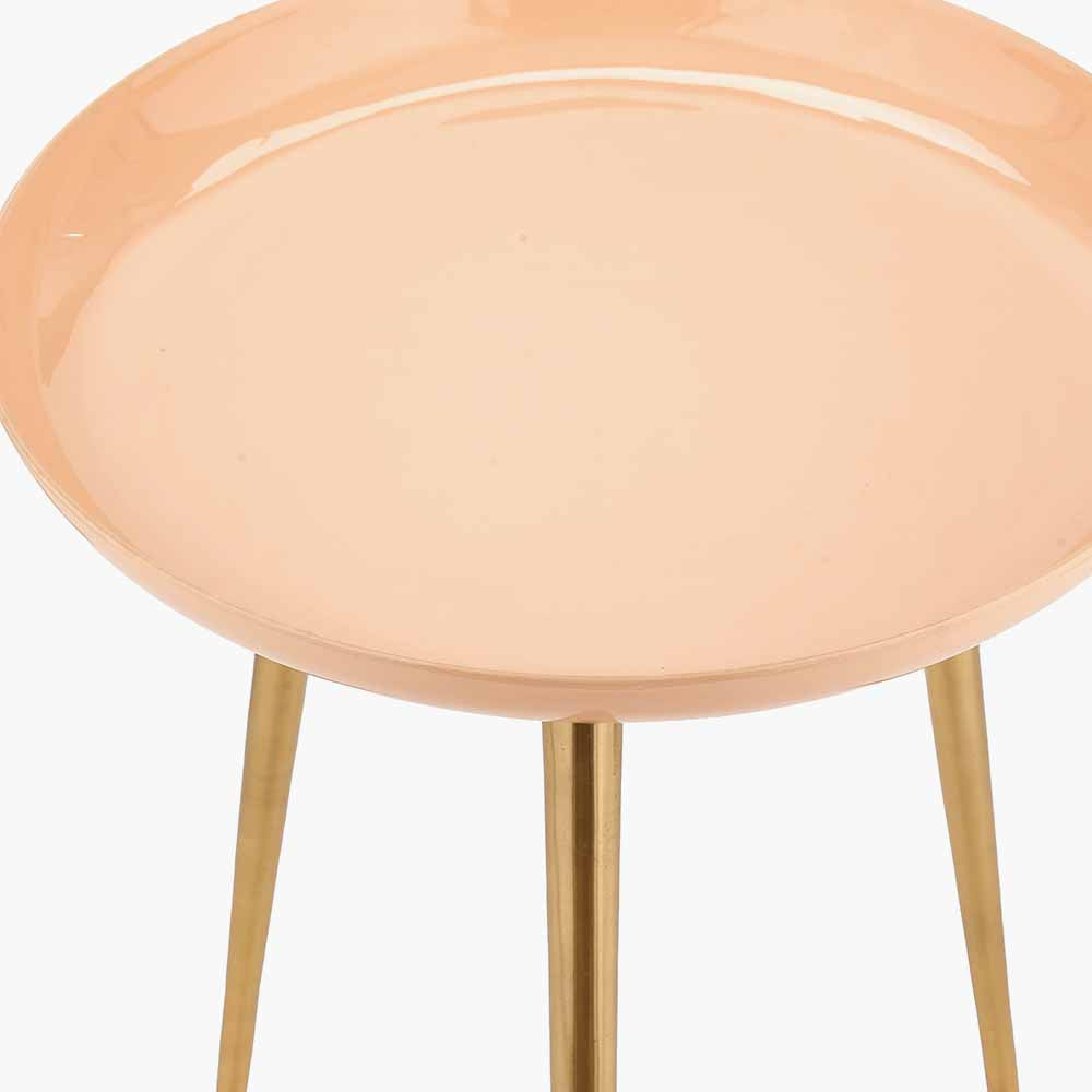 Apricot Enamel and Gold Metal Side Table
