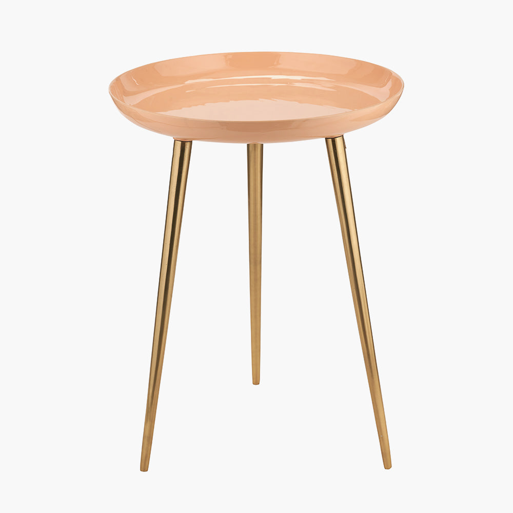 Apricot Enamel and Gold Metal Side Table