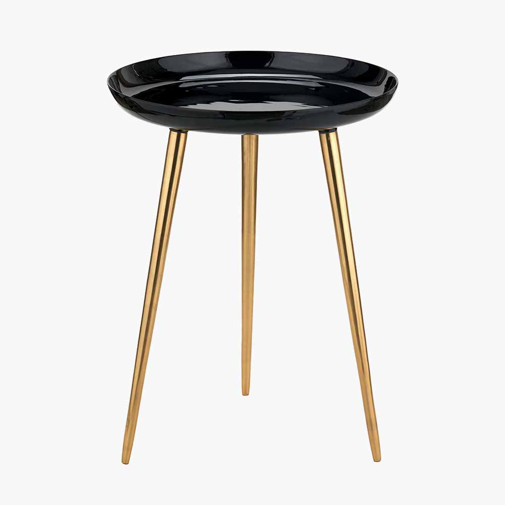 Black Enamel and Gold Metal Side Table