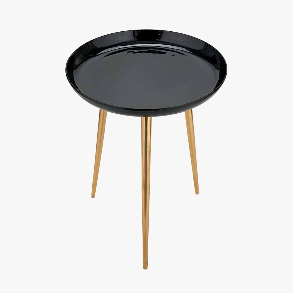 Black Enamel and Gold Metal Side Table