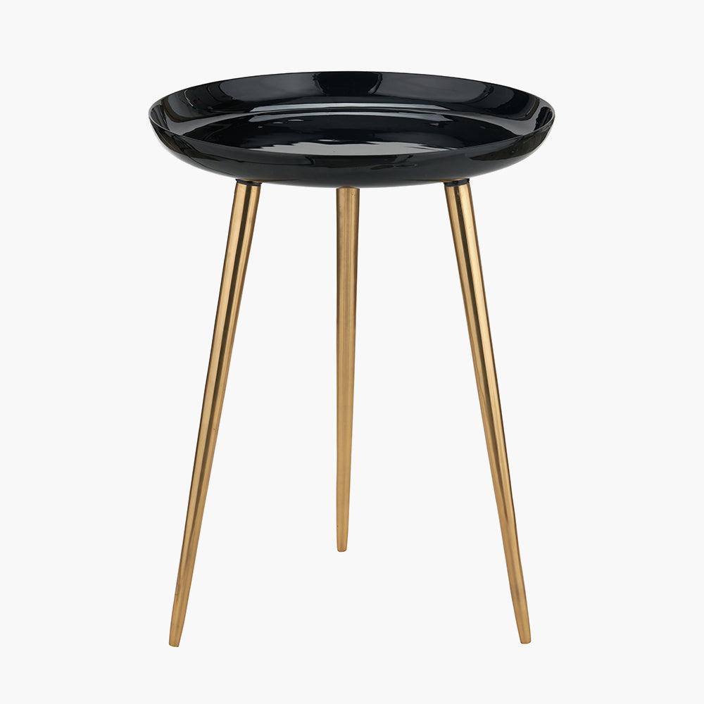 Black Enamel and Gold Metal Side Table
