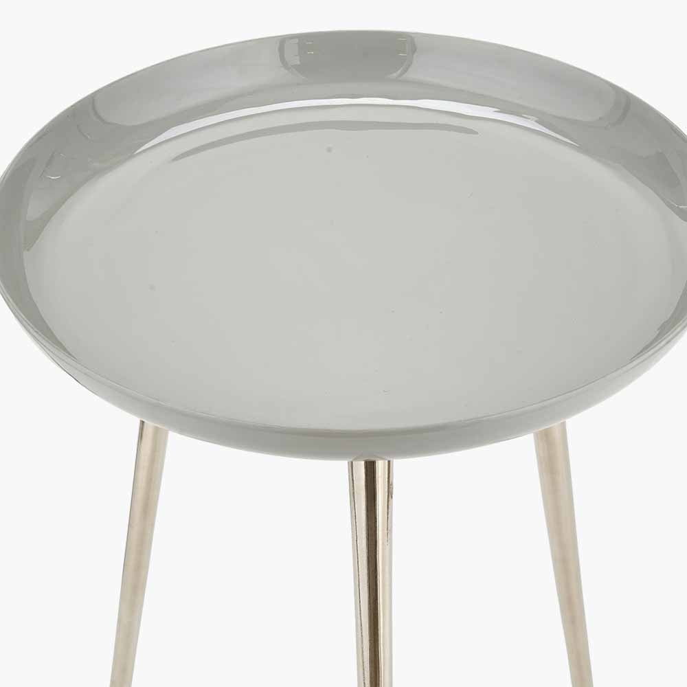 Grey Enamel and Silver Metal Side Table
