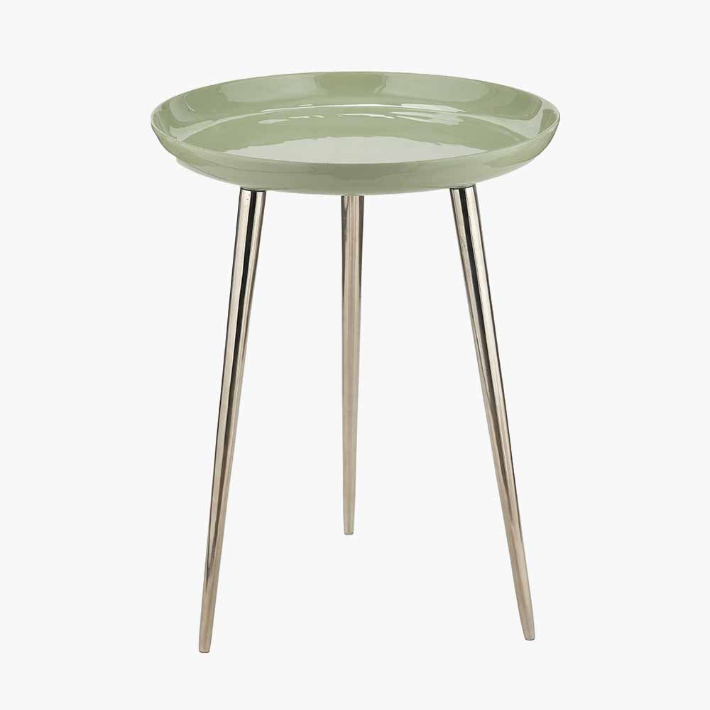 Sage Enamel and Silver Metal Side Table
