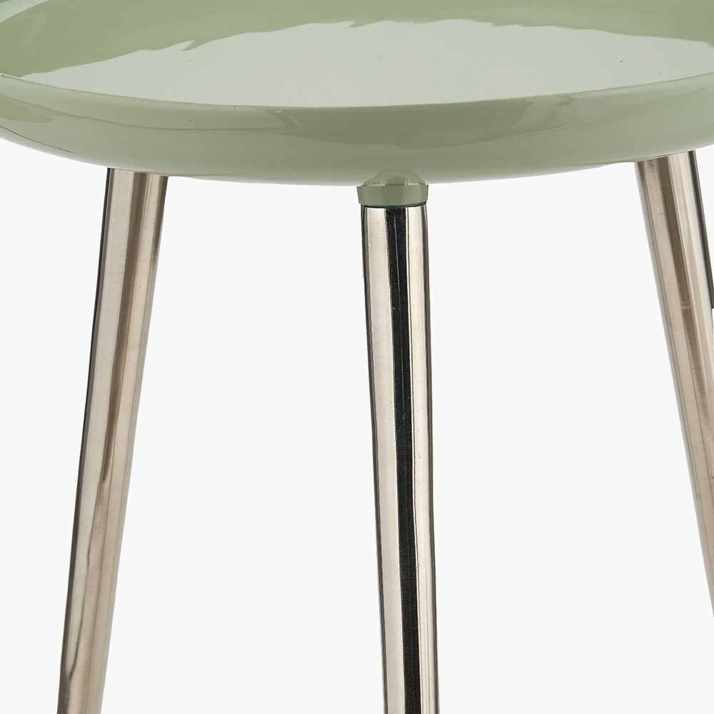 Sage Enamel and Silver Metal Side Table