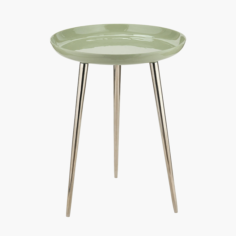 Sage Enamel and Silver Metal Side Table