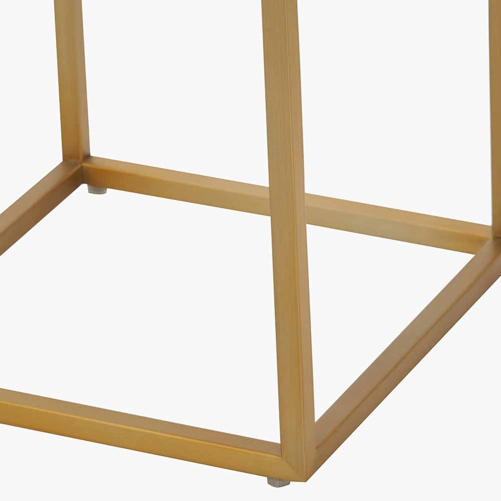 Beige Granite and Burnished Gold Metal Square Side Table