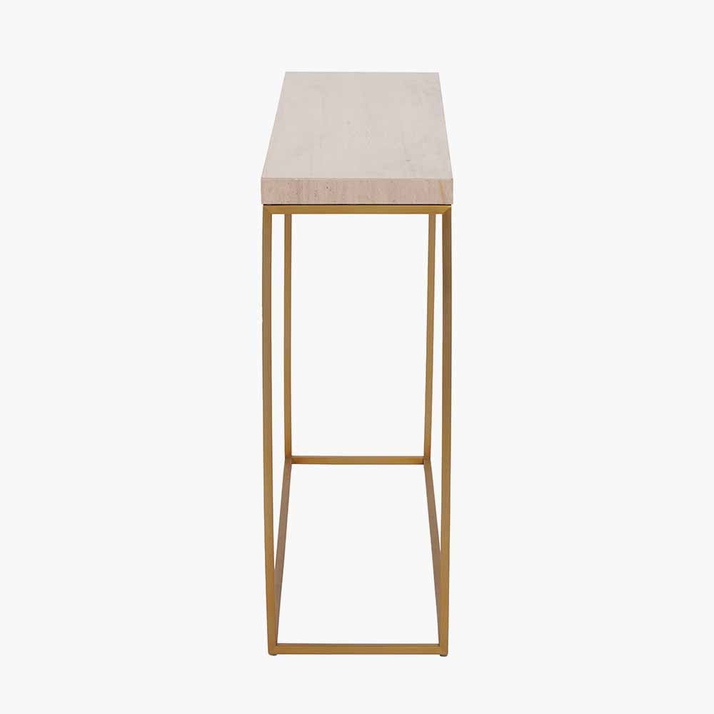 Beige Granite and Burnished Gold Metal Console Table