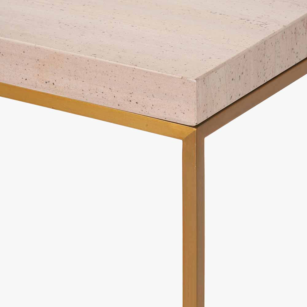 Beige Granite and Burnished Gold Metal Console Table