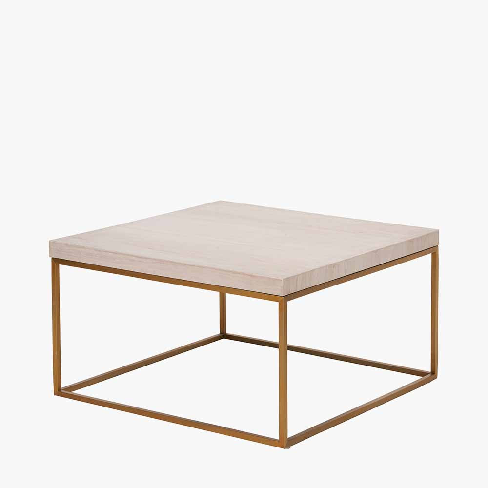Beige Granite and Burnished Gold Metal Square Coffee Table