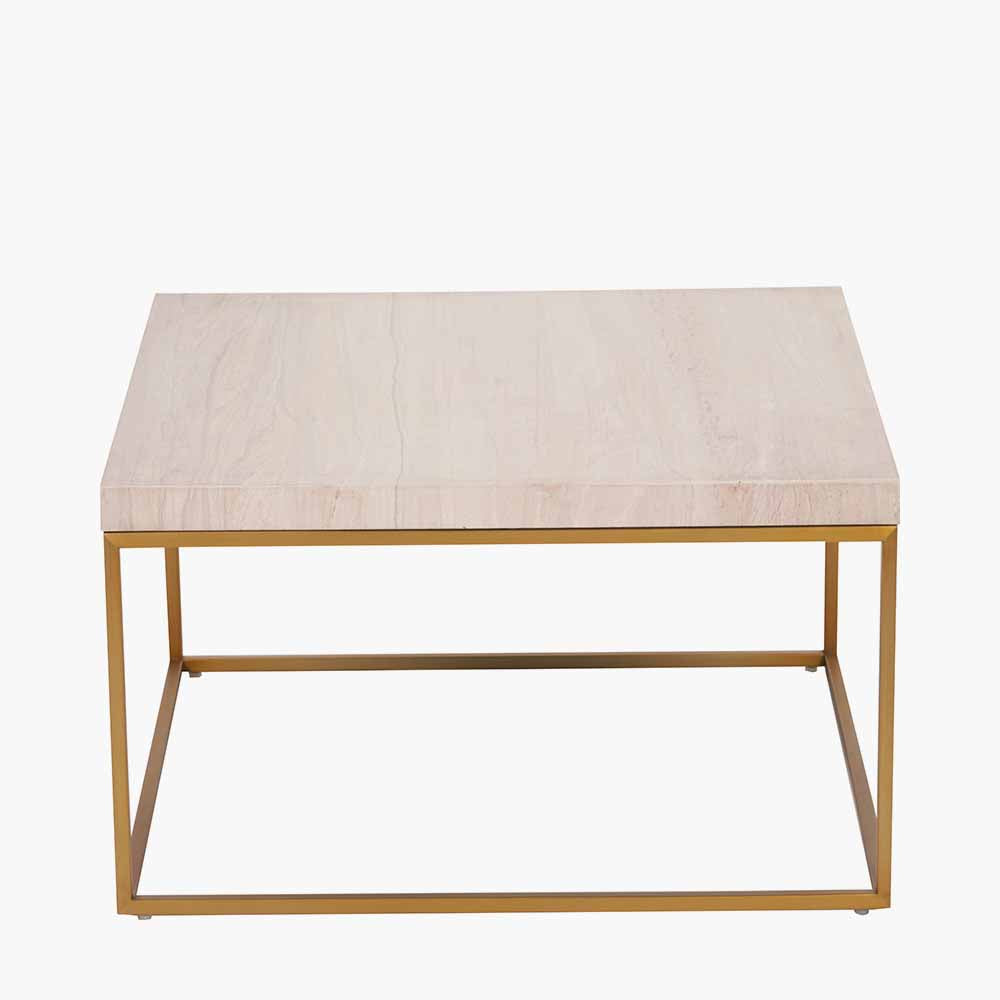 Beige Granite and Burnished Gold Metal Square Coffee Table