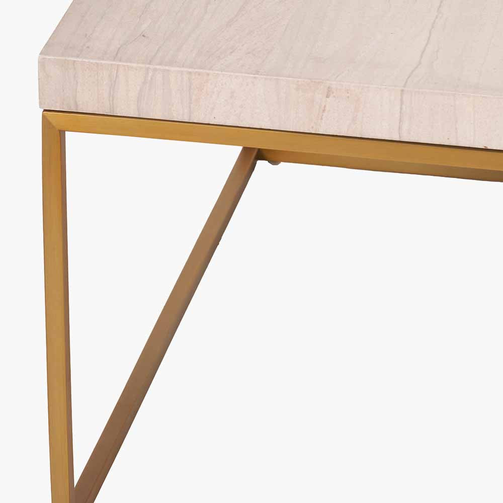 Beige Granite and Burnished Gold Metal Square Coffee Table