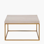 Beige Granite and Burnished Gold Metal Square Coffee Table