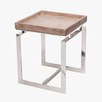 Natural Antique Finish Mango Wood and Silver Metal Side Table