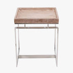 Natural Antique Finish Mango Wood and Silver Metal Side Table