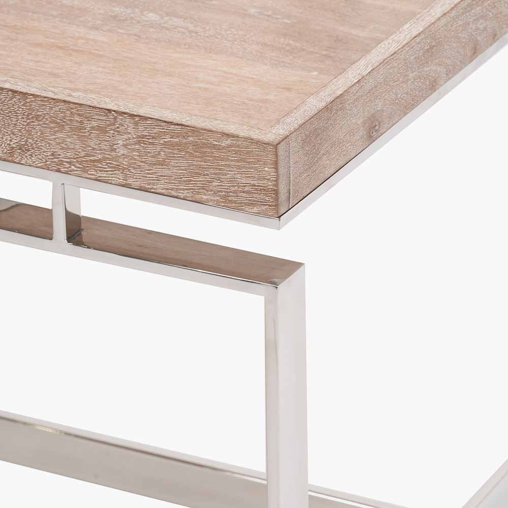 Natural Antique Finish Mango Wood and Silver Metal Coffee Table