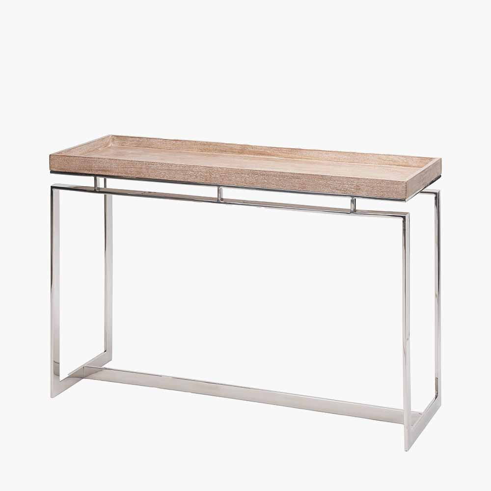 Natural Antique Finish Mango Wood and Silver Metal Console Table